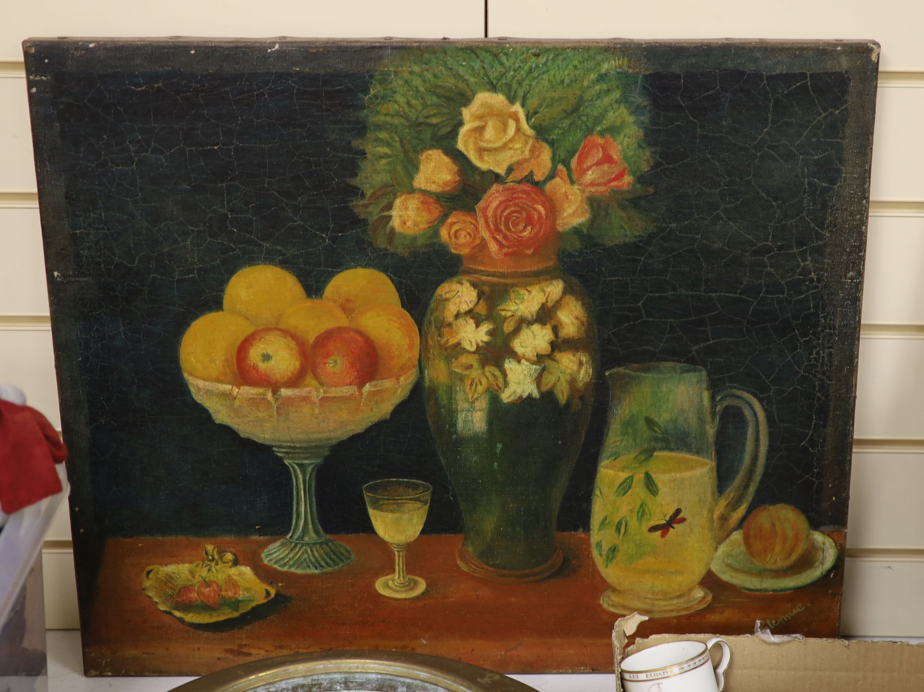 W. Glennie, oil on canvas, Table top still life, signed, 51 x 61cm, unframed